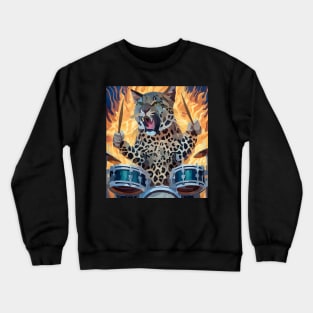 fiery cat loves playing drums Crewneck Sweatshirt